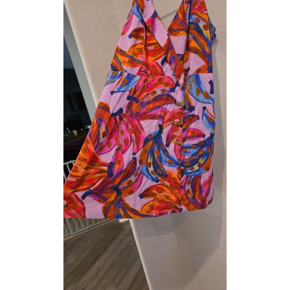 FARM Rio Colorful Bananas Wrap Dress Womens L Multicolor Abstract V-Neck Mini - Picture 8 of 15